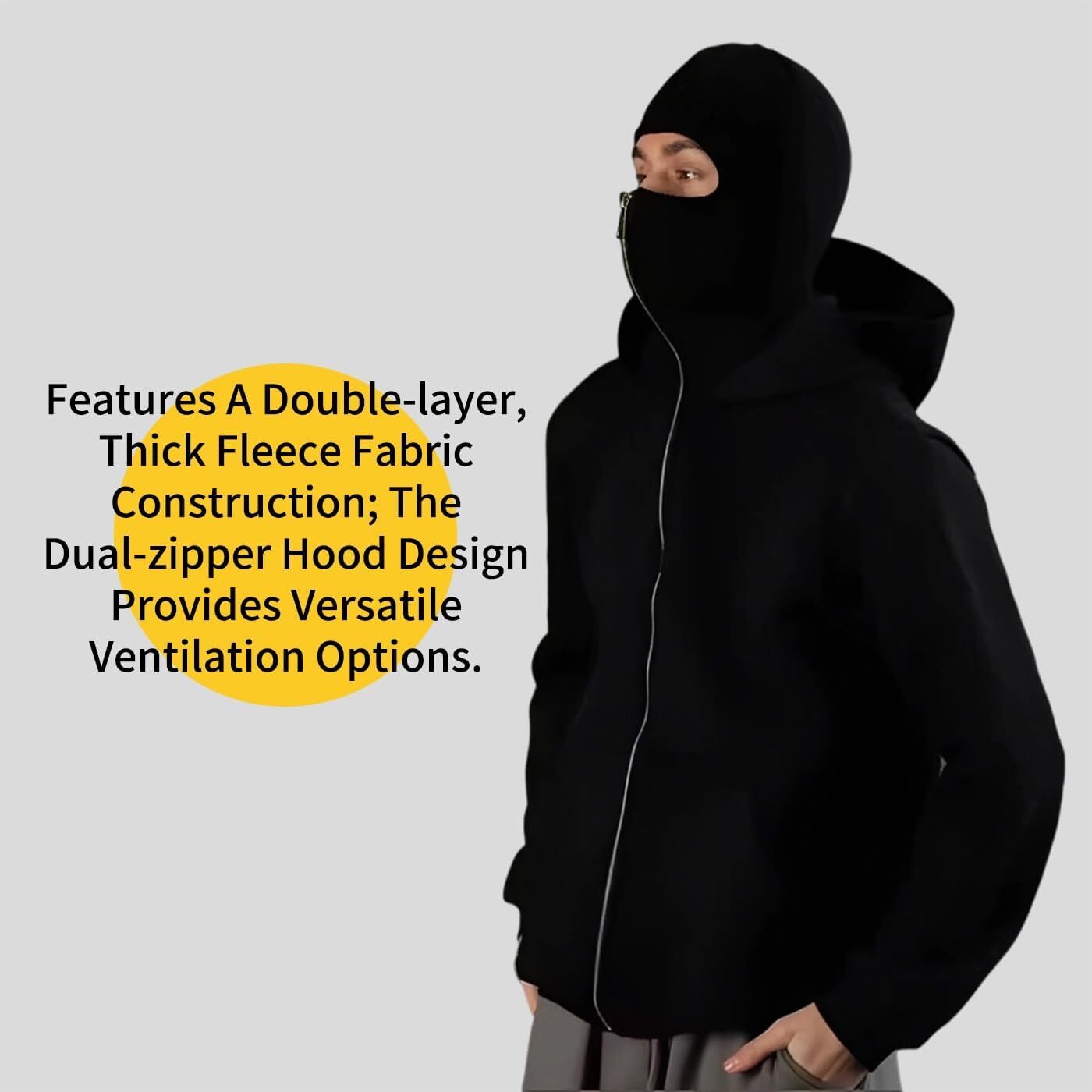 Unisex Hoodie with Built-In Eye Mask, Double Hooded Hoodie, Full Zip Hooded Sweatshirt for Cold Weather