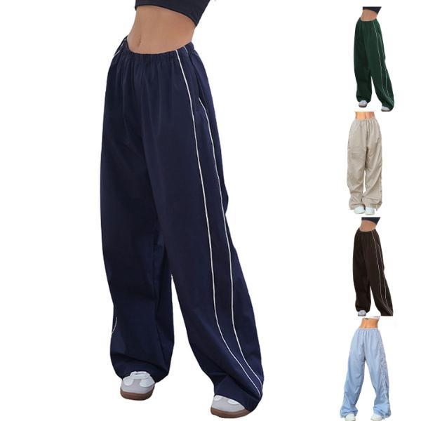 Ommig Women's Parachute Wideleg Pants Baggy Y2K Elastic Waist Wide Leg Track Pants Trousers Casual