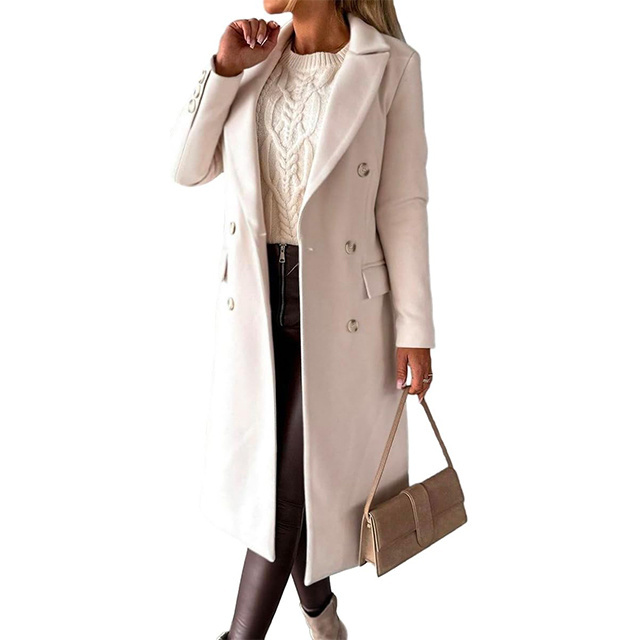 Womens Long Wool Coat Double Breasted Trench Coat Fall Winter Clothes