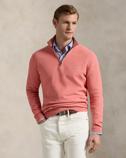 【Up to 59% off！】Mesh-Knit Cotton Quarter-Zip Sweater