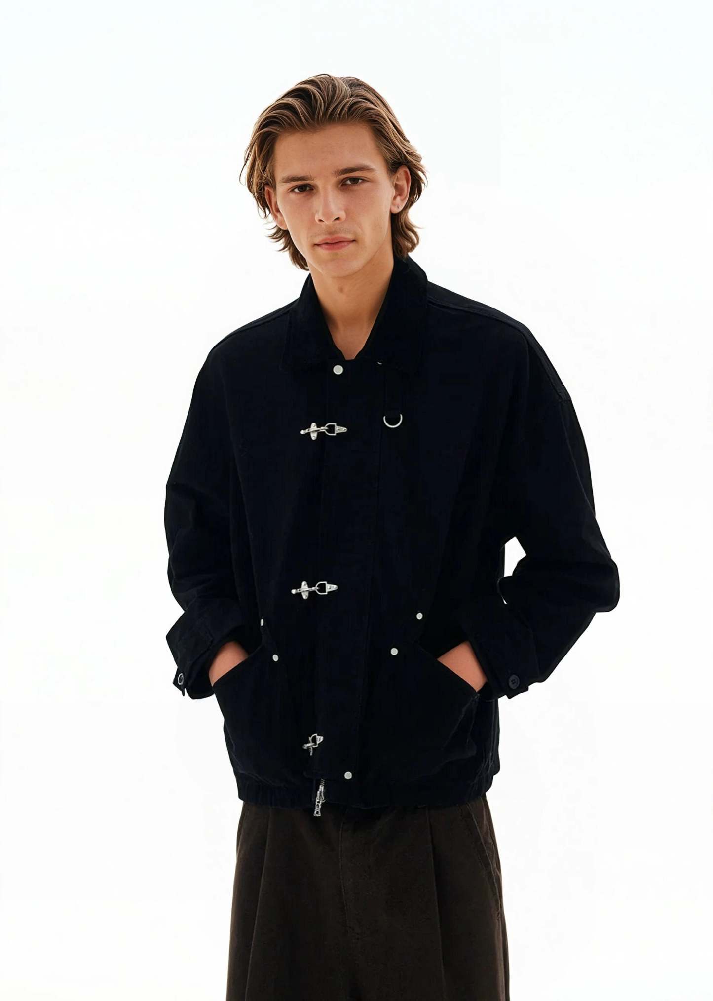 Fireman Buckle Worker Zip Jacket with Contrast Collar