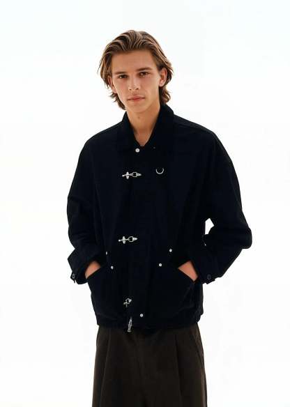 Fireman Buckle Worker Zip Jacket with Contrast Collar