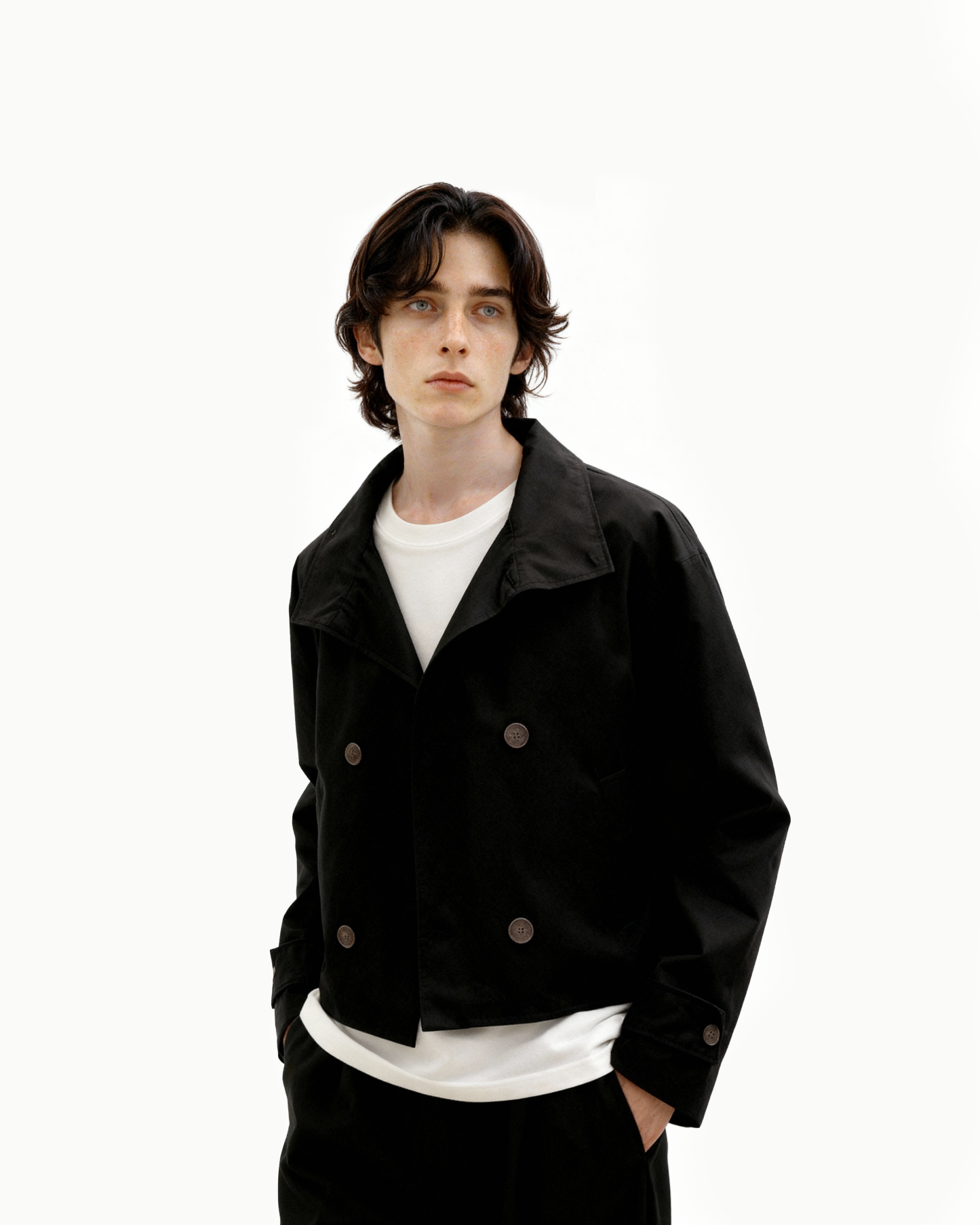 Mid-Crop Trench Double-Breasted Jacket