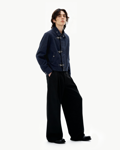 Overlap Fireman Buckle Mid-Crop High Collar Jacket