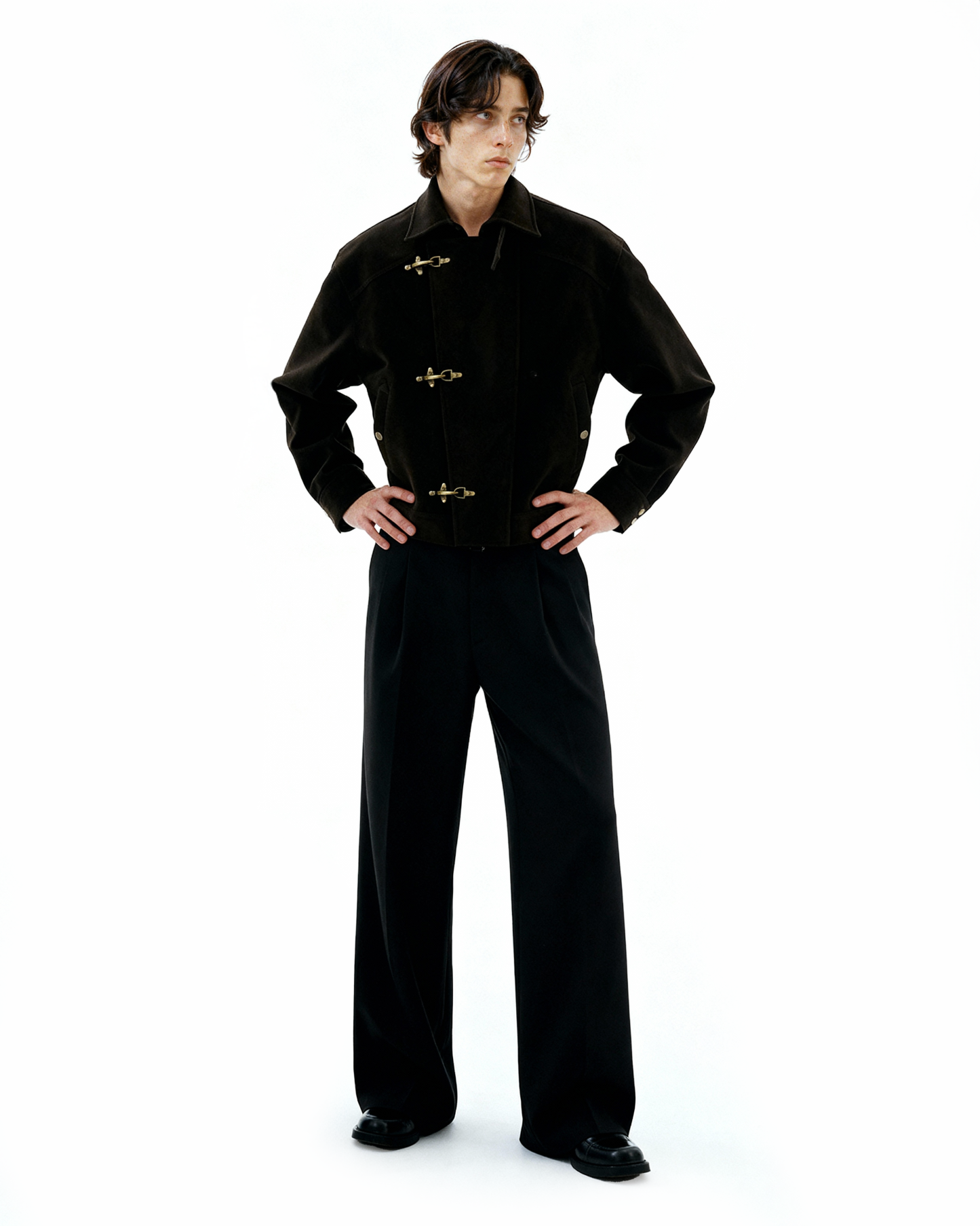 Asymmetric Fireman Buckle Mid Crop Suede Jacket