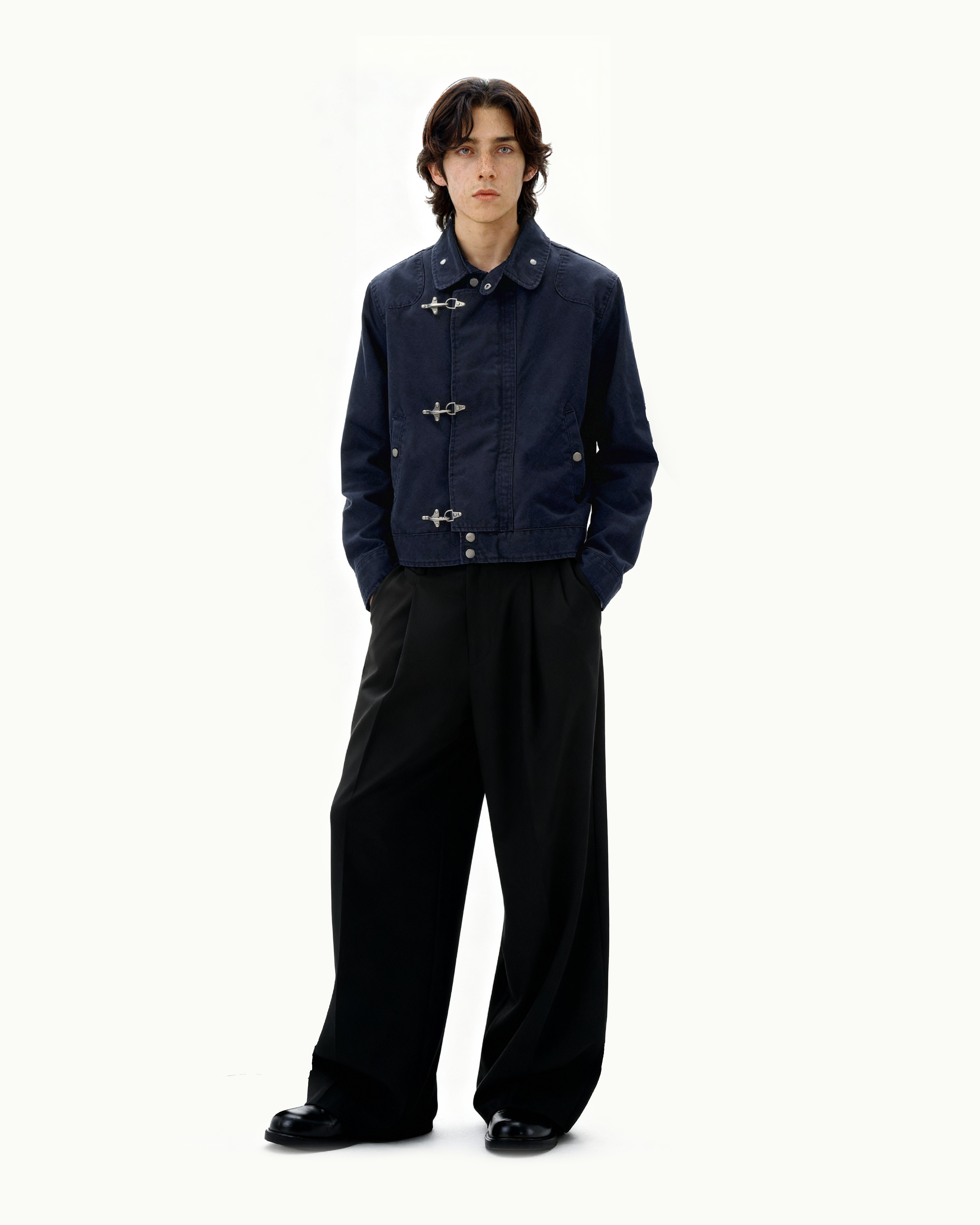 Overlap Fireman Buckle Mid-Crop High Collar Jacket