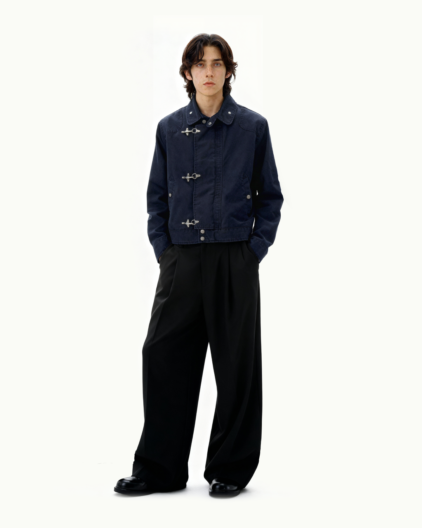 Overlap Fireman Buckle Mid-Crop High Collar Jacket