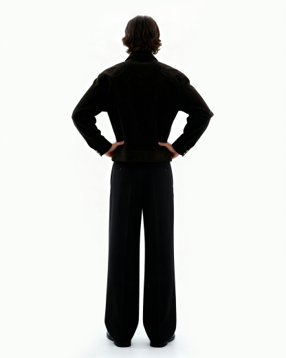 Asymmetric Fireman Buckle Mid Crop Suede Jacket