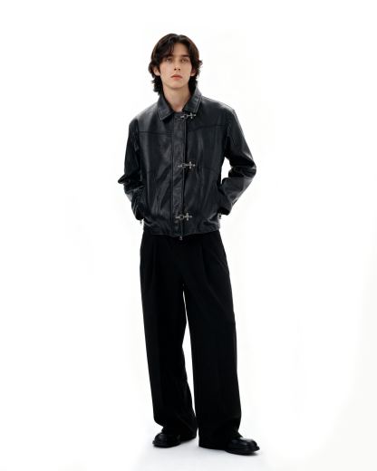 Fireman Buckle Mid-Crop Faux Leather Jacket