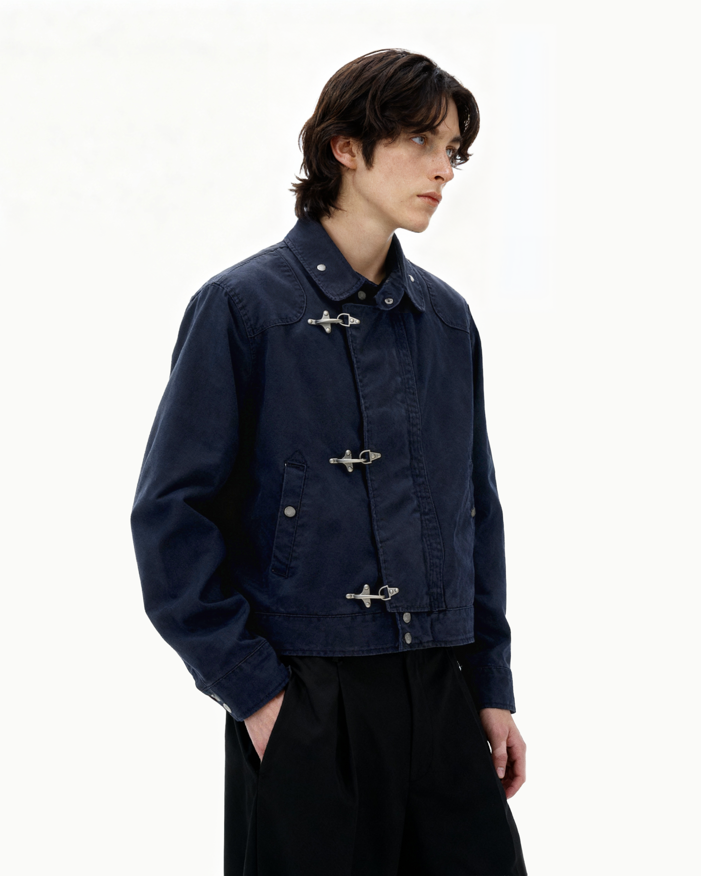 Overlap Fireman Buckle Mid-Crop High Collar Jacket