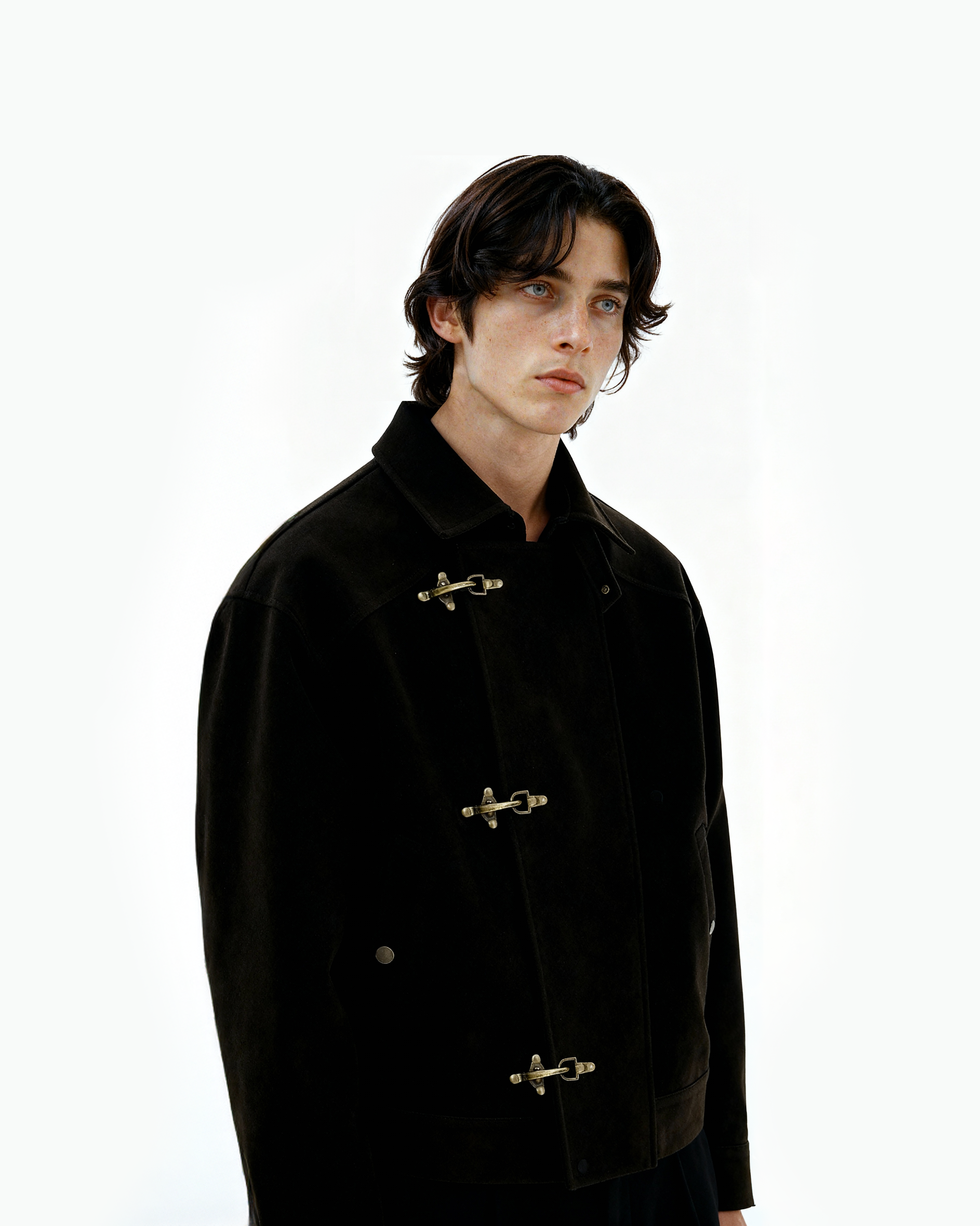 Asymmetric Fireman Buckle Mid Crop Suede Jacket