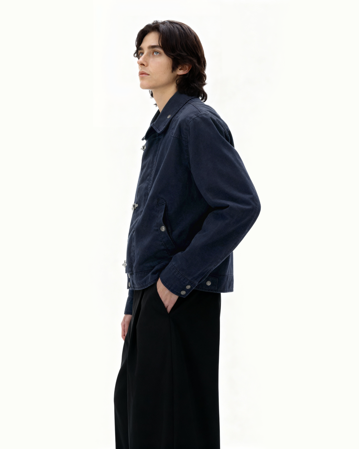 Overlap Fireman Buckle Mid-Crop High Collar Jacket