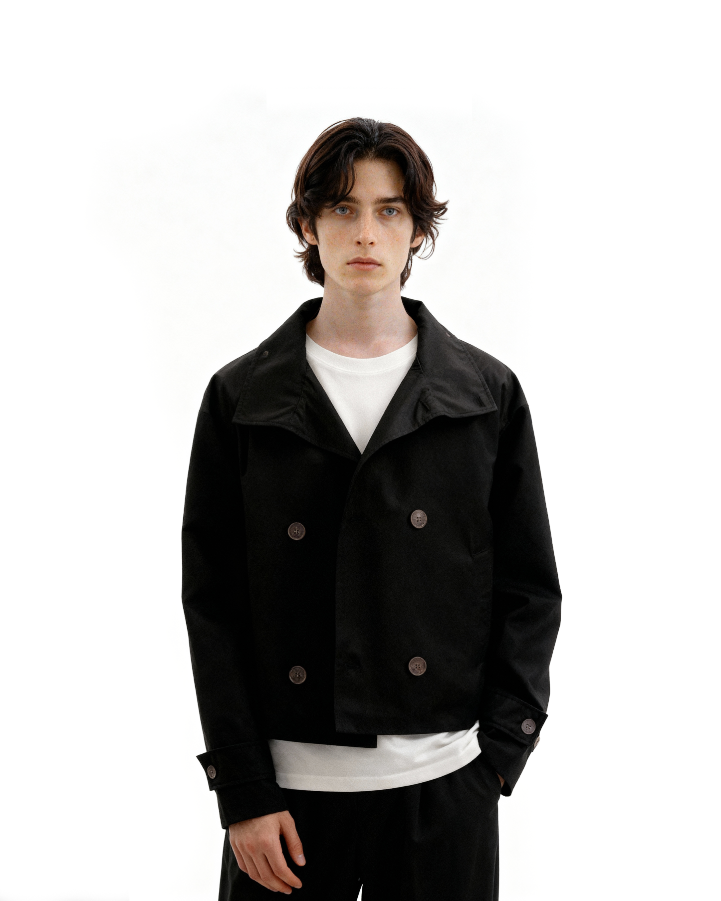 Mid-Crop Trench Double-Breasted Jacket