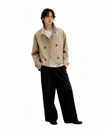 Mid-Crop Trench Double-Breasted Jacket