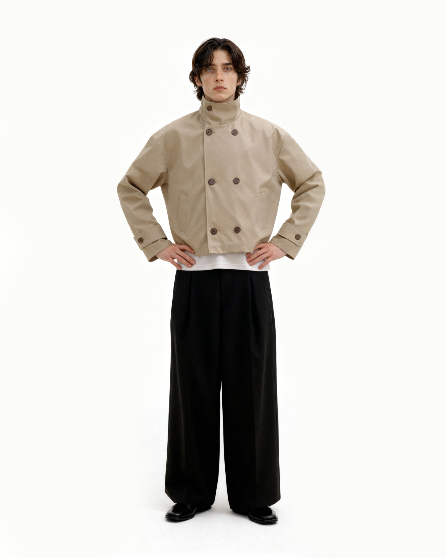 Mid-Crop Trench Double-Breasted Jacket