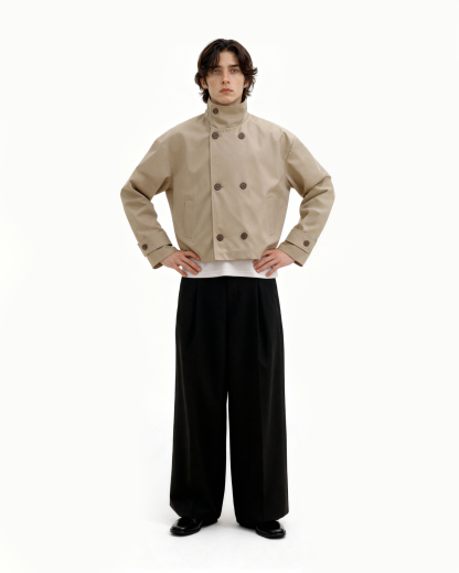 Mid-Crop Trench Double-Breasted Jacket