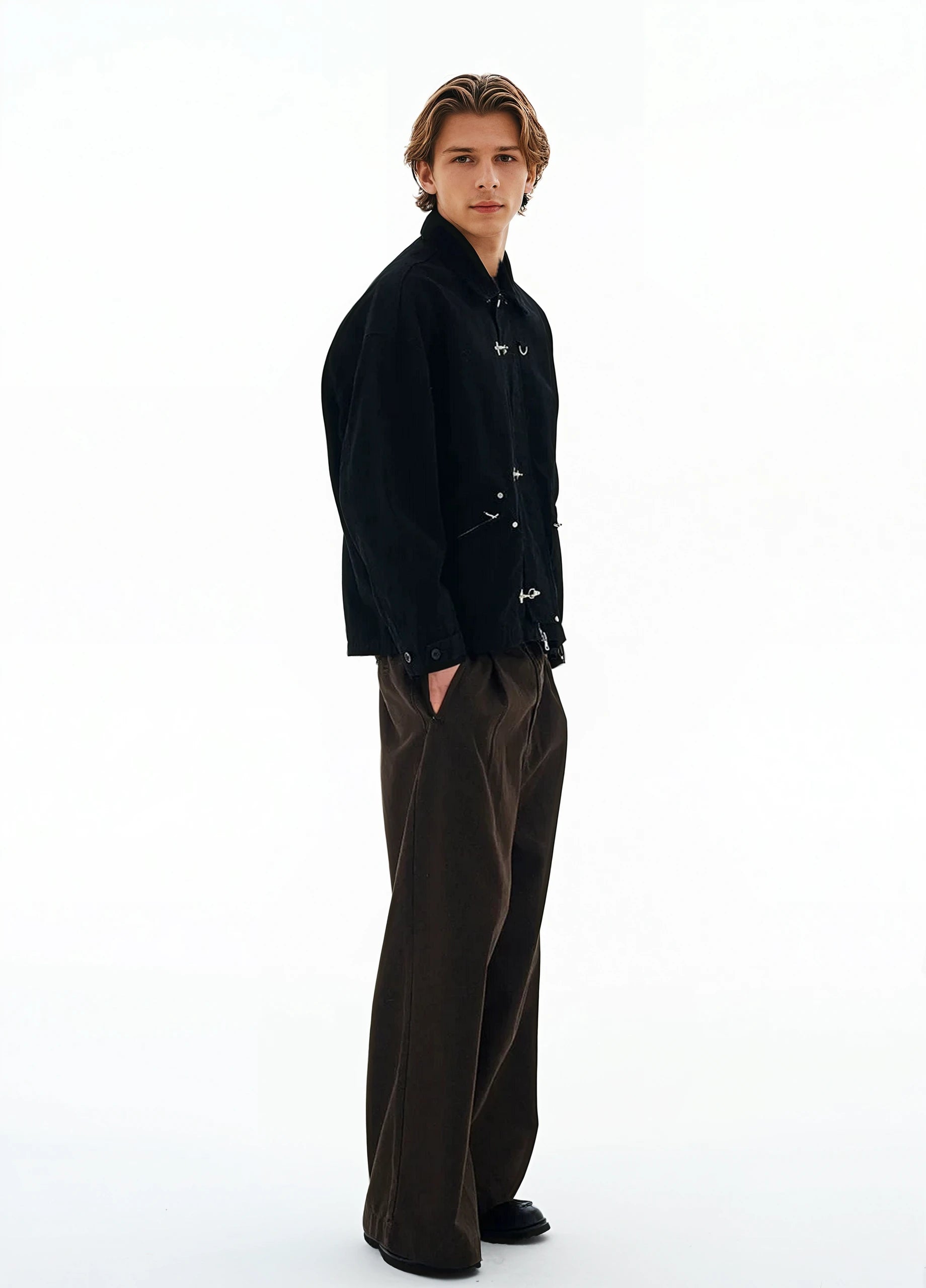 Fireman Buckle Worker Zip Jacket with Contrast Collar