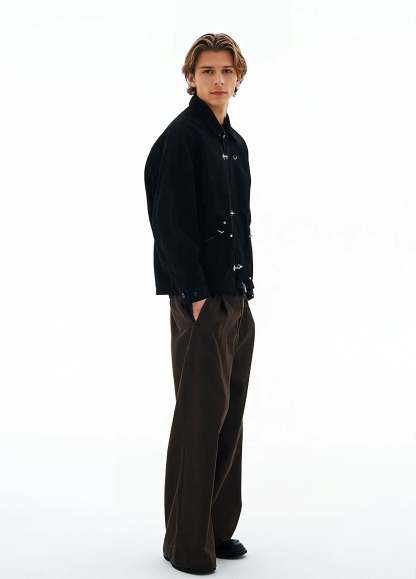 Fireman Buckle Worker Zip Jacket with Contrast Collar