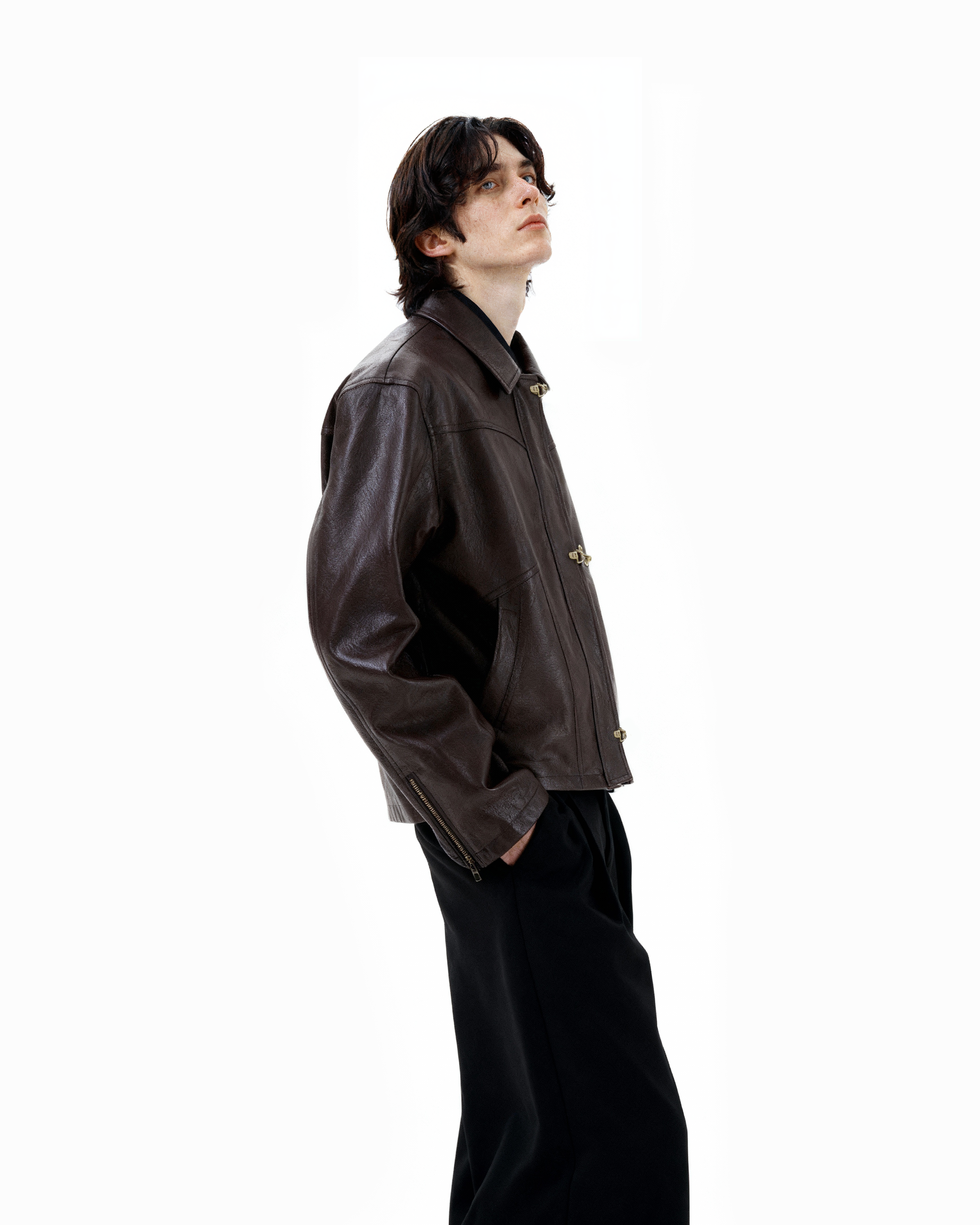 Fireman Buckle Mid-Crop Faux Leather Jacket