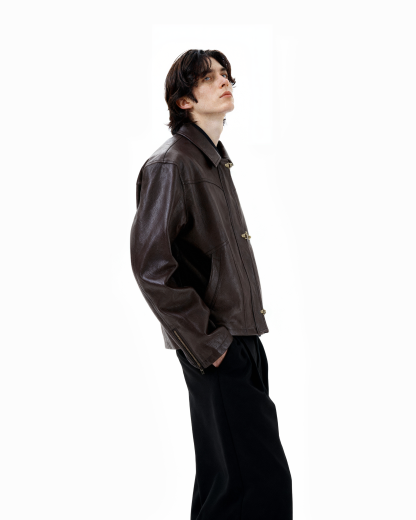 Fireman Buckle Mid-Crop Faux Leather Jacket