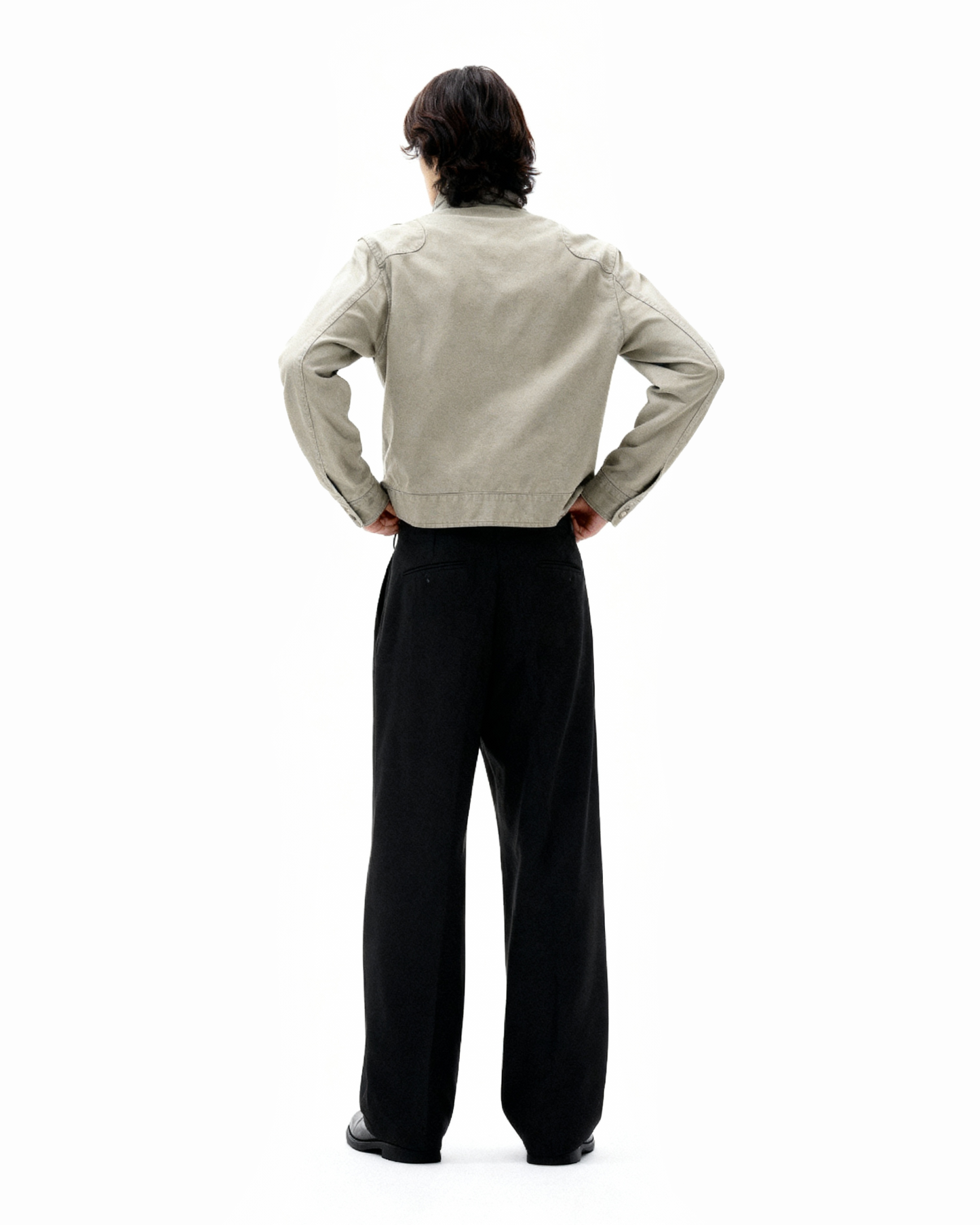 Overlap Fireman Buckle Mid-Crop High Collar Jacket