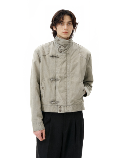 Overlap Fireman Buckle Mid-Crop High Collar Jacket