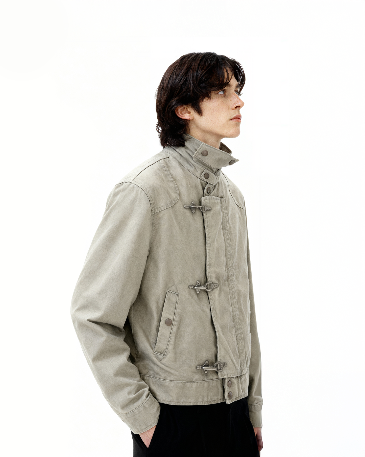 Overlap Fireman Buckle Mid-Crop High Collar Jacket