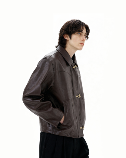 Fireman Buckle Mid-Crop Faux Leather Jacket