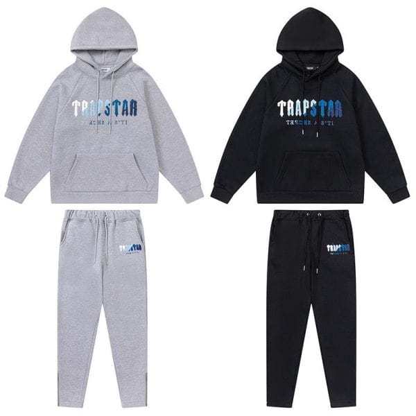 TRAPSTAR CHENILLE DECODED HOODED TRACKSUIT BLACK GREY