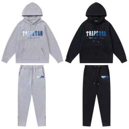 TRAPSTAR CHENILLE DECODED HOODED TRACKSUIT BLACK GREY