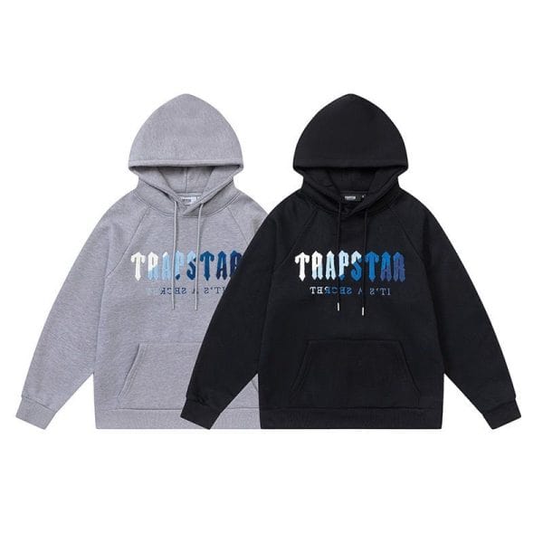 TRAPSTAR CHENILLE DECODED HOODED TRACKSUIT BLACK GREY