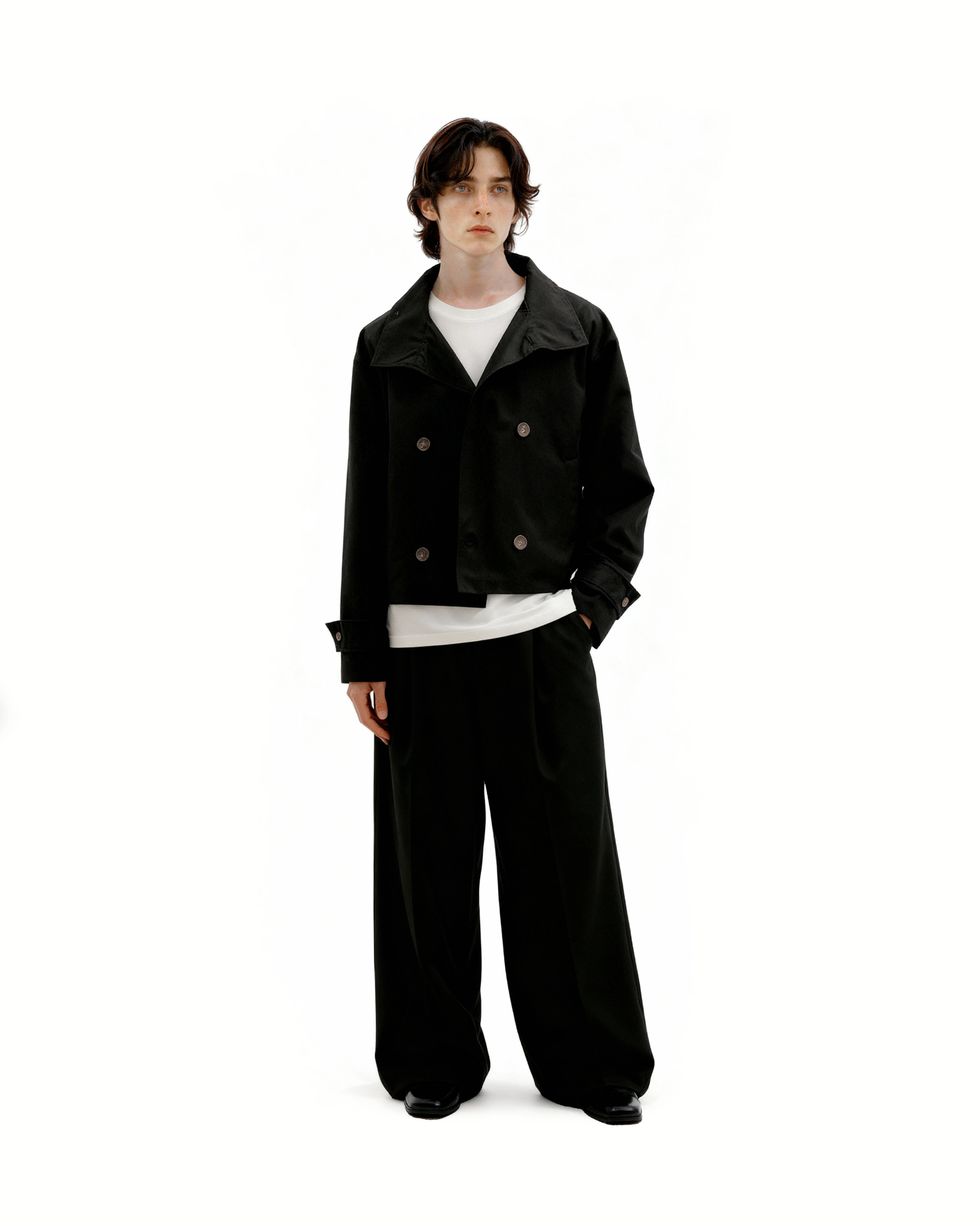 Mid-Crop Trench Double-Breasted Jacket