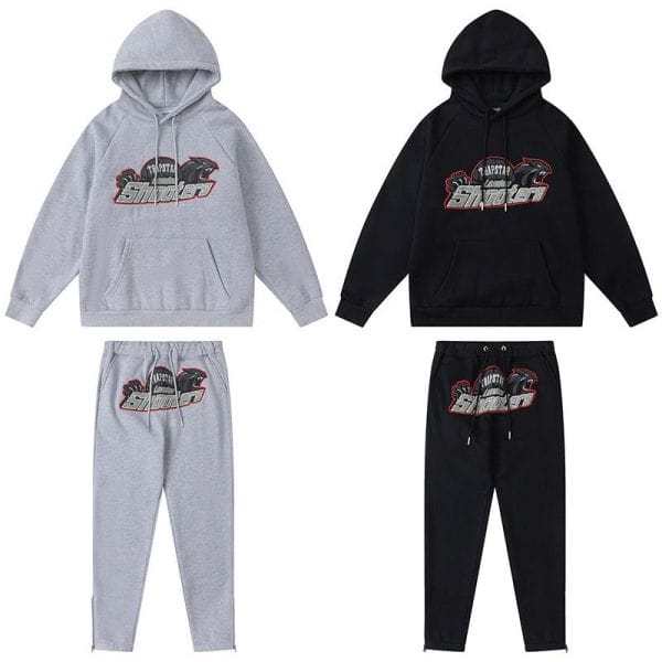 TRAPSTAR CHENILLE DECODED HOODED TRACKSUIT BLACK GREY