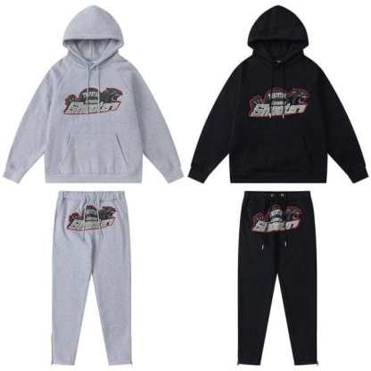 TRAPSTAR CHENILLE DECODED HOODED TRACKSUIT BLACK GREY