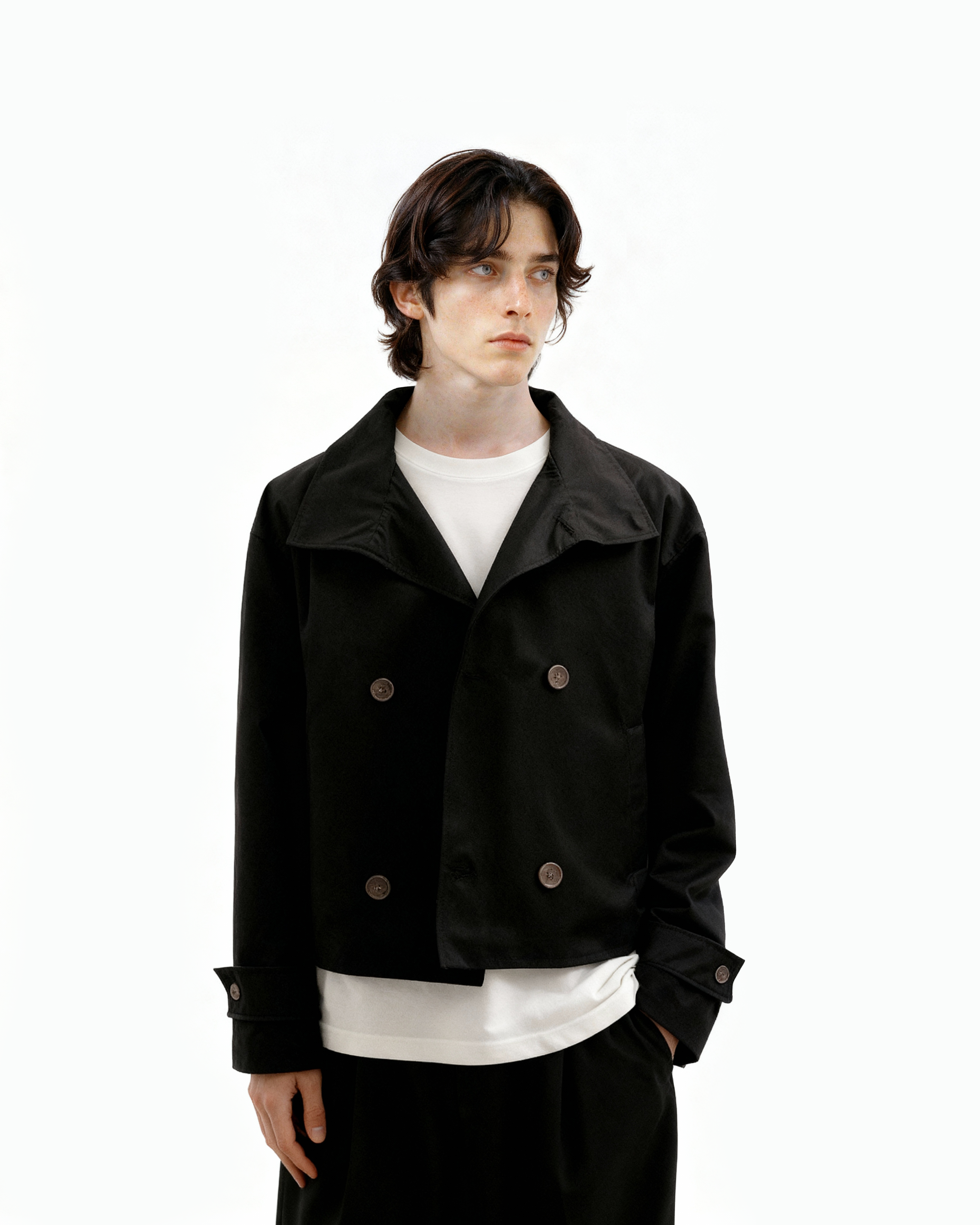 Mid-Crop Trench Double-Breasted Jacket