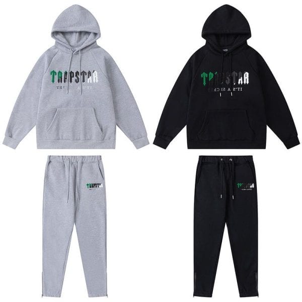 TRAPSTAR CHENILLE DECODED HOODED TRACKSUIT BLACK GREY