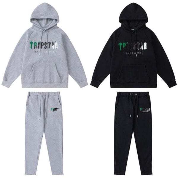 TRAPSTAR CHENILLE DECODED HOODED TRACKSUIT BLACK GREY
