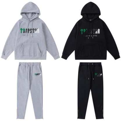 TRAPSTAR CHENILLE DECODED HOODED TRACKSUIT BLACK GREY