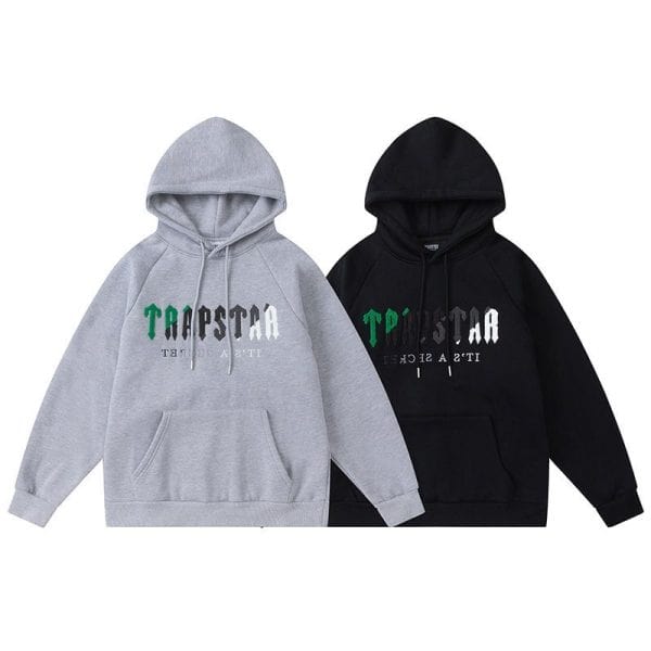 TRAPSTAR CHENILLE DECODED HOODED TRACKSUIT BLACK GREY