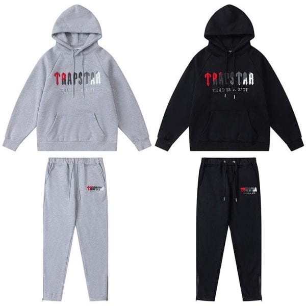 TRAPSTAR CHENILLE DECODED HOODED TRACKSUIT BLACK GREY