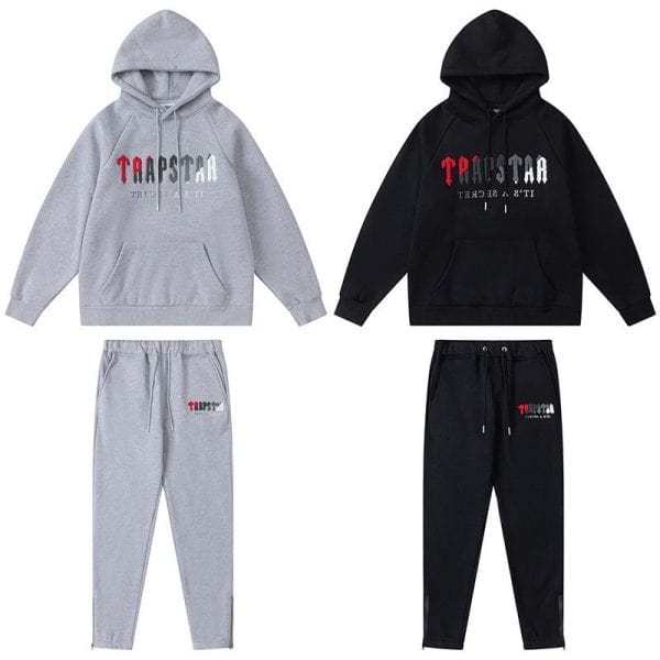 TRAPSTAR CHENILLE DECODED HOODED TRACKSUIT BLACK GREY