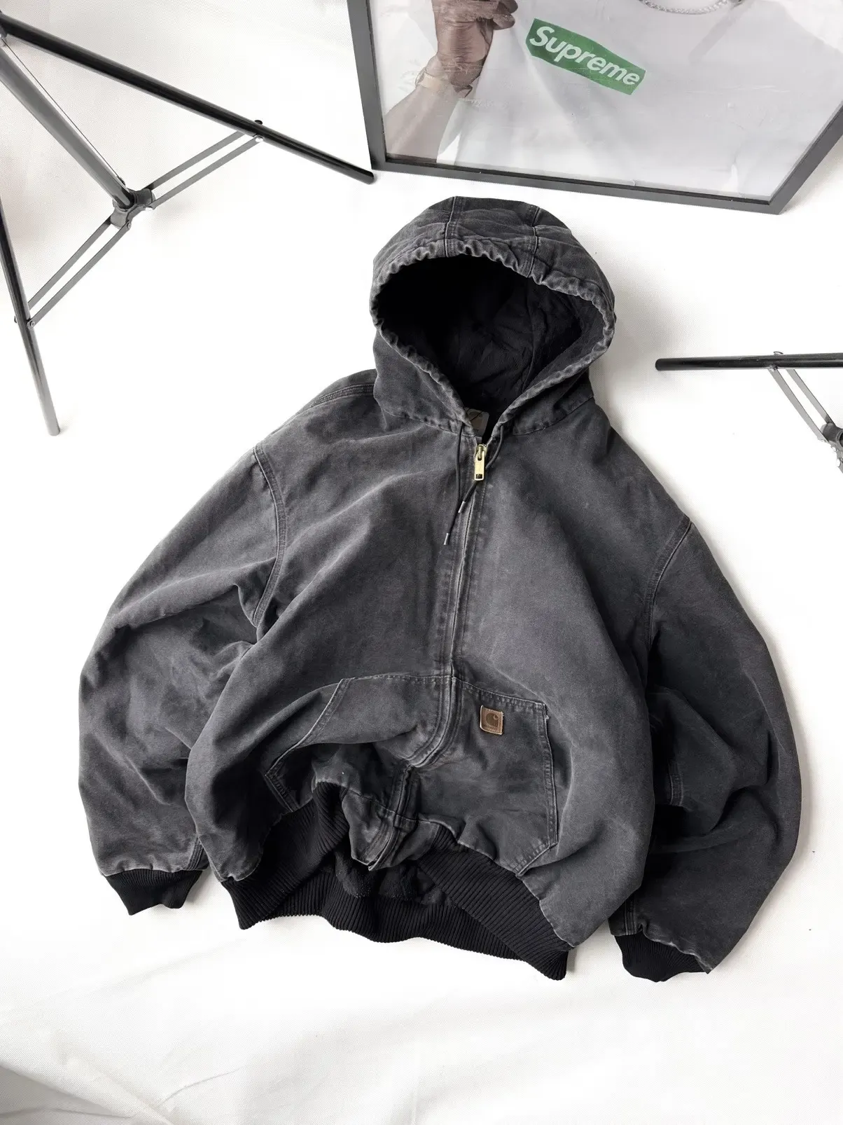 【Up to 90% off！】Vintage Oversize Carhartt Washed Black Detroit Jacket 