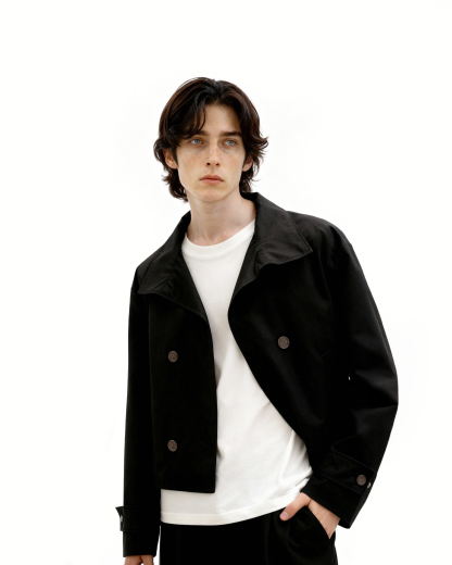 Mid-Crop Trench Double-Breasted Jacket