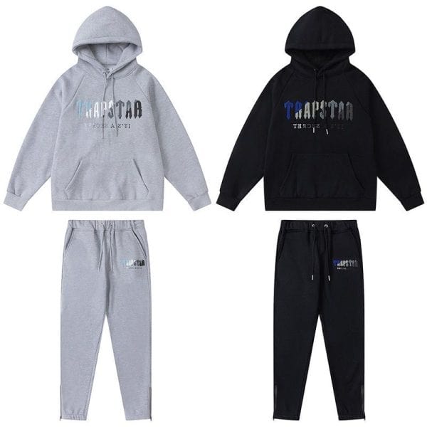 TRAPSTAR CHENILLE DECODED HOODED TRACKSUIT BLACK GREY