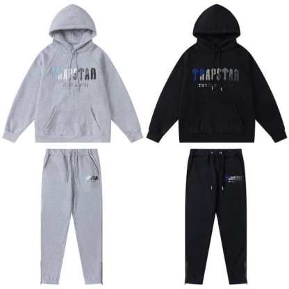 TRAPSTAR CHENILLE DECODED HOODED TRACKSUIT BLACK GREY