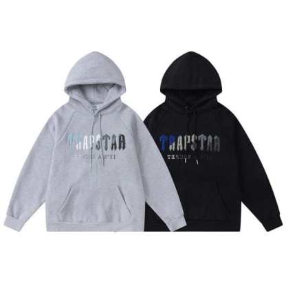 TRAPSTAR CHENILLE DECODED HOODED TRACKSUIT BLACK GREY