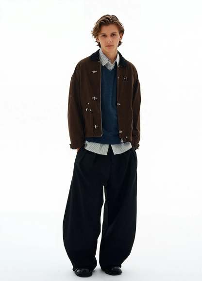 Fireman Buckle Worker Zip Jacket with Contrast Collar