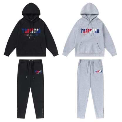 TRAPSTAR CHENILLE DECODED HOODED TRACKSUIT BLACK GREY