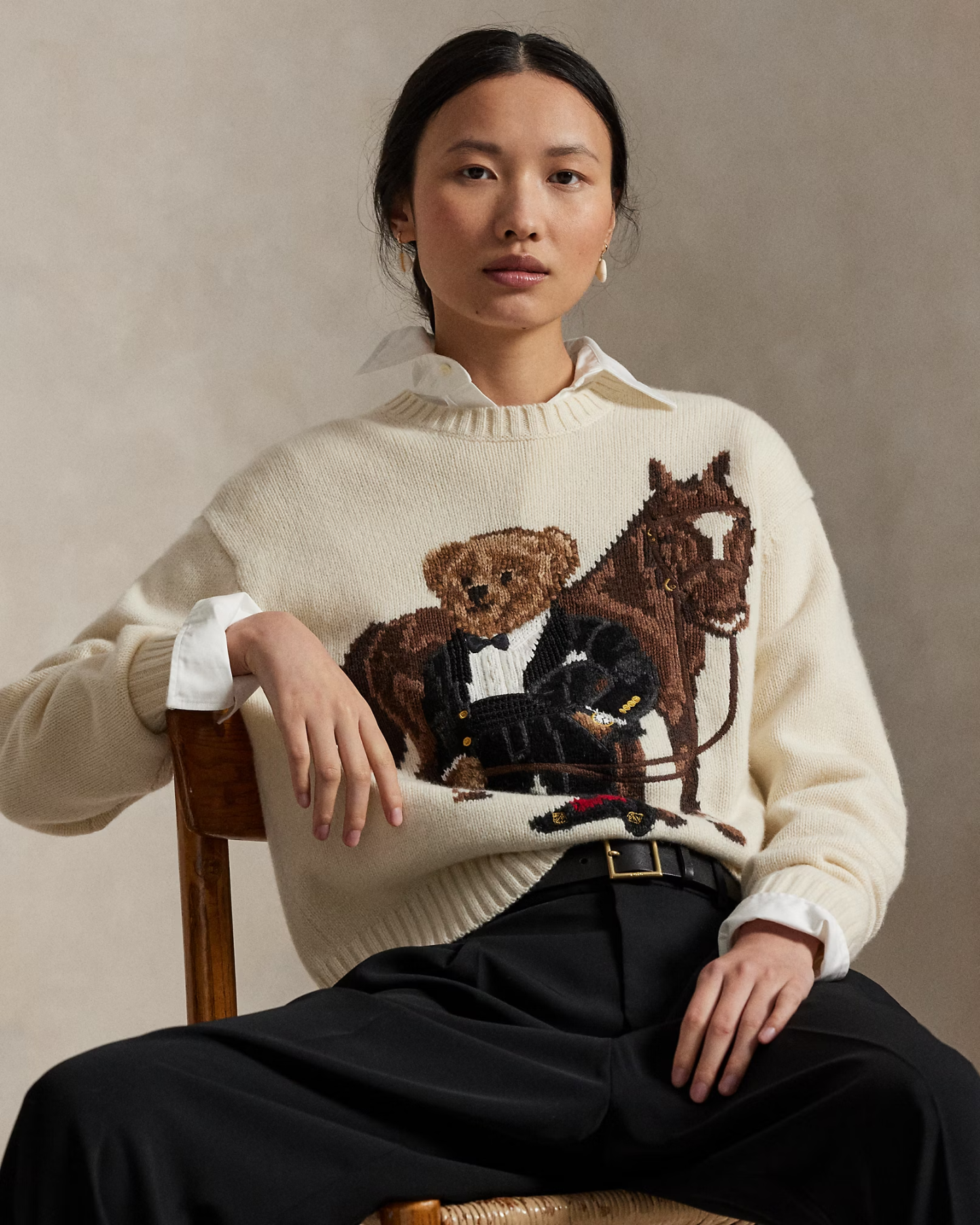 【Up to 59% off！】Women Polo Bear Wool Sweater