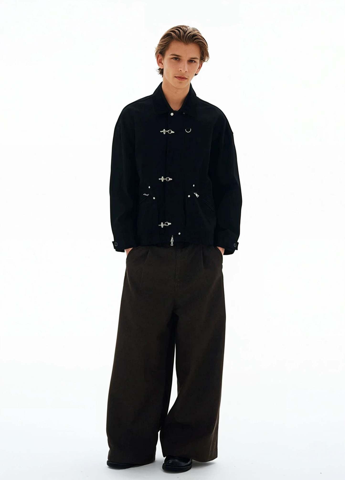 Fireman Buckle Worker Zip Jacket with Contrast Collar